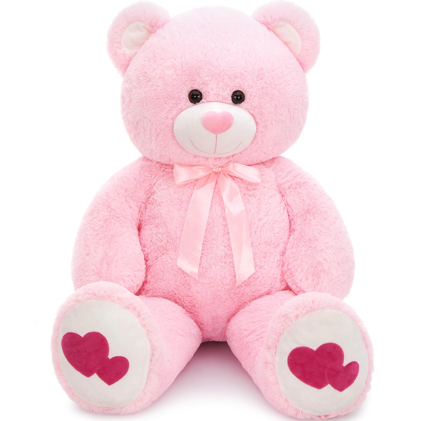 Tezituor Giant Teddy Bear Stuffed Animal 4Ft - Big Pink Teddy Bear With Love Red Heart - Large Stuffed Bear Plush Toys For Kid Christmas Birthday - Valentines Bear Gift For Girlfriend