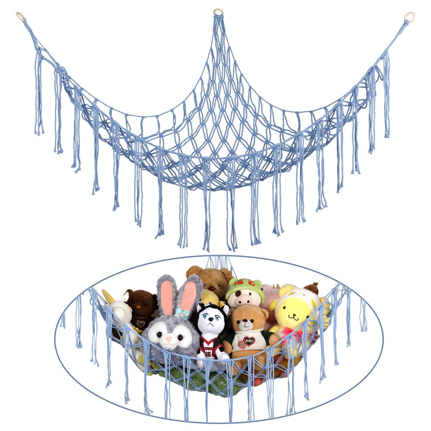 Boho Stuffed Animals Net Or Hammock Large,55 Inch Toy Hammock Macrame Stuff Animal Storage Corner Hanging Net Holder,Mesh Hammoc