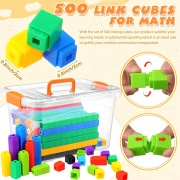 Jenaai 500 Pcs Math Learning Linking Cube with Storage Container Counting Cubes, Colorful Plastic Counting Blocks, Manipulatives