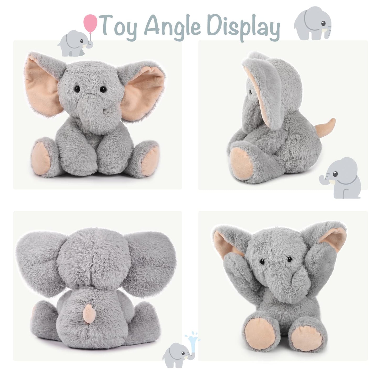 Tcbunny Baby Elephant Bedtime Stuffed Animal Plush Toy 11', Kids, Aichie (Grey)