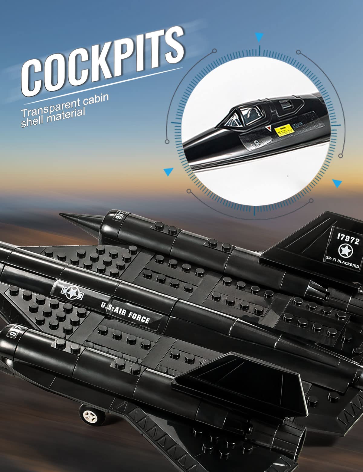 SEMKY Military Series SR-71 Reconnaissance Aircraft Jet Blackbird Air Force Building Block Set (183 Pieces) -Building and Military Toys Gifts for Kid and mature-themed