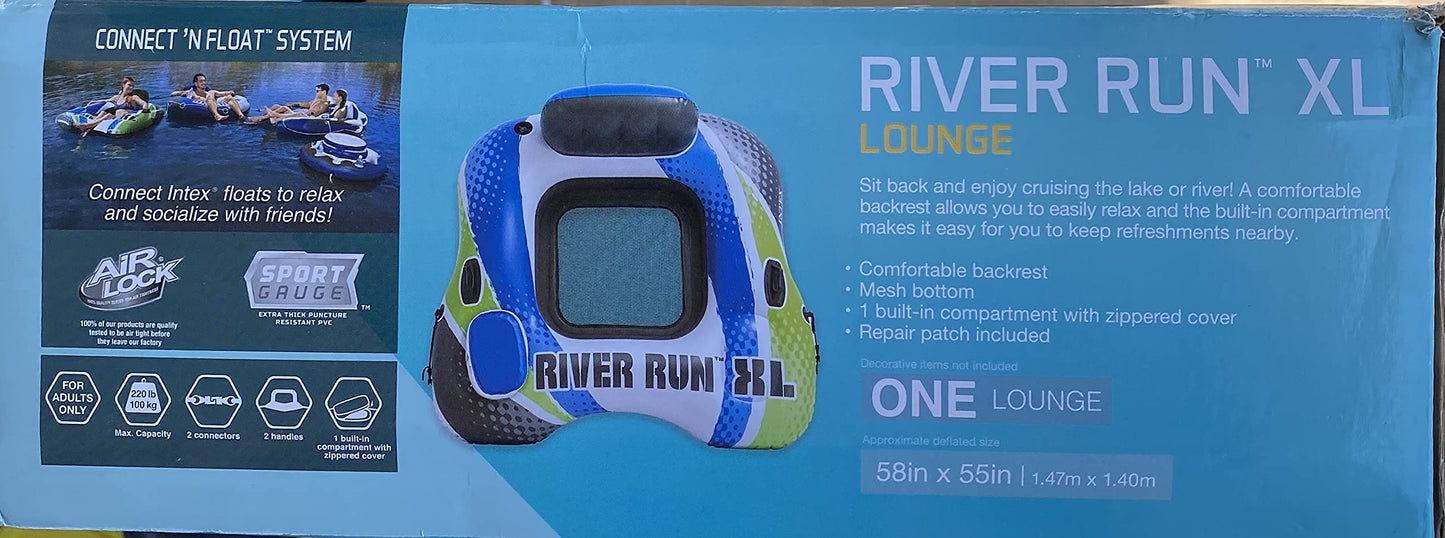 Intex River Run Xl Lounge Tube - Inflatable Pool River Raft Ride- Vibrant Blue, White, And Green