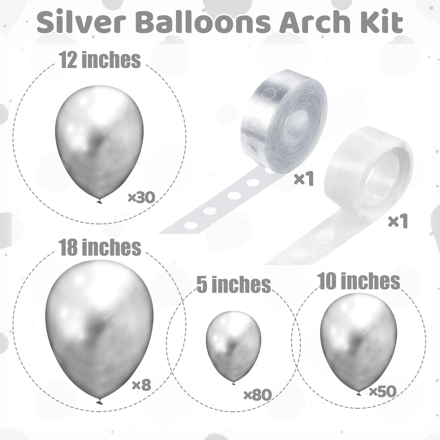 170 Pieces Silver Balloons Silver Metallic Balloons Silver Balloon Arch Kit Silver Balloon Garland For Silver Birthday Wedding G