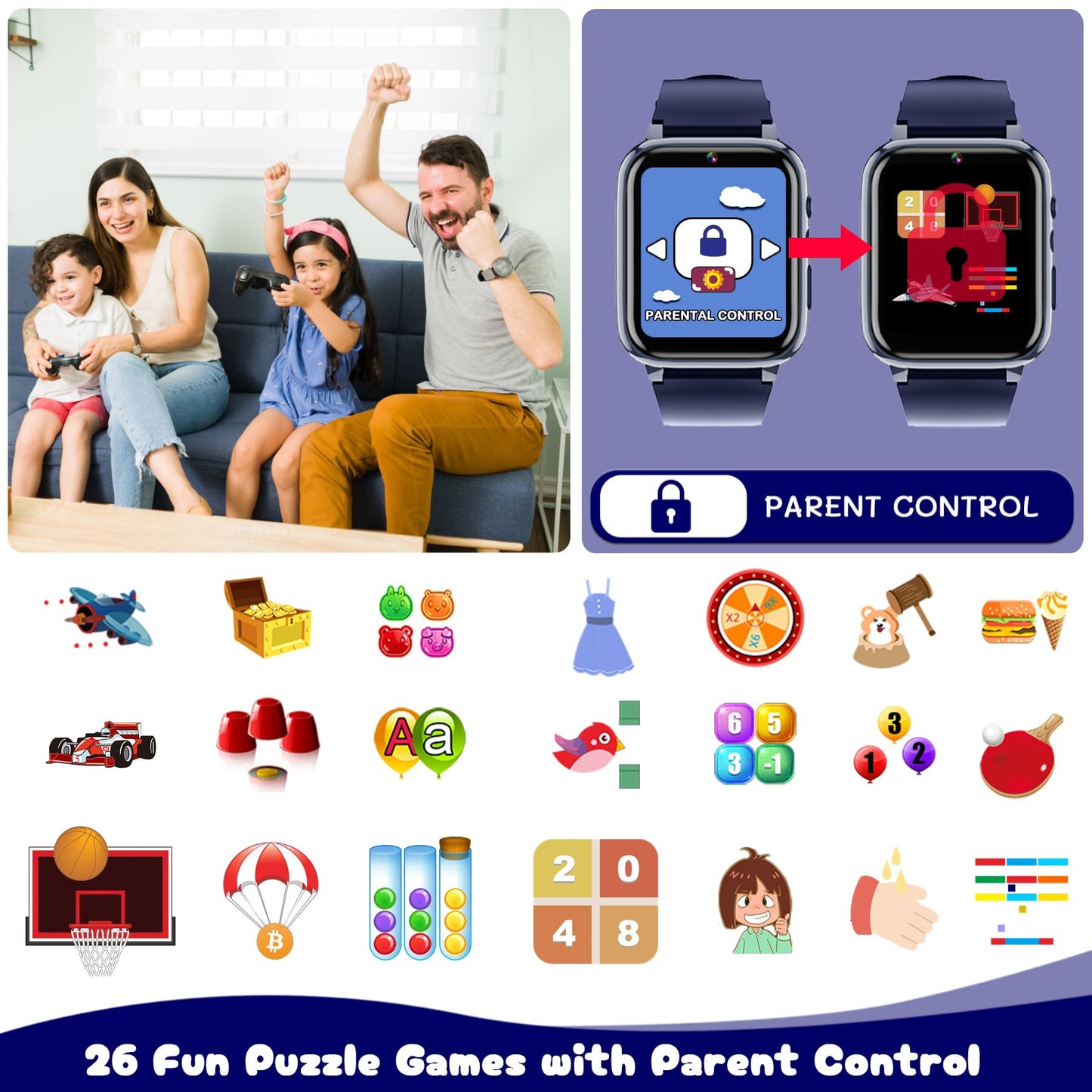 Spodus Kids Smart Watch Boys Smart Watch For Kids With 26 Games Calculator Watch For Boys Ages 3-12 Learning Card Audio Book Mus