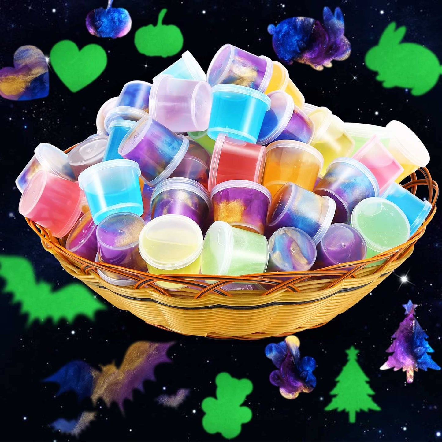 60 Pack Galaxy Slime Pack, Including Glow In The Dark Slime 30 Pack And Galaxy Slime 30 Pack, Super Soft And Stretchy Slime Toy For Any Child Favor, Birthday, Classroom Prizes, Goodies Bag Stuffer