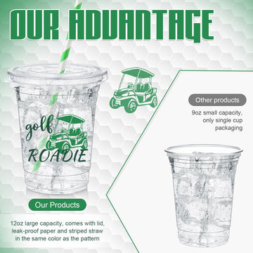 Foldtier 50 Pcs Golf Cups, 12 Oz Disposable Plastic Cups With Straws And Lids Golf Clear Cup Birthday Bachelor Cups Supplies Bir