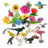 BRETOYIN 24PCS Realistic Bird Animals Figurines Plastic Flower Toys Mini Insect Toys Set for Toddlers Age 3+ Educational Project