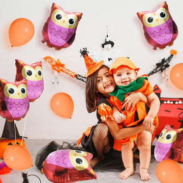 Hokilands Cartoon Woodland Owl Mylar Balloons, 6 Pack, Pink, Cute Animal Decorations for Birthday, Baby Shower, Jungle Safari Party Supplies
