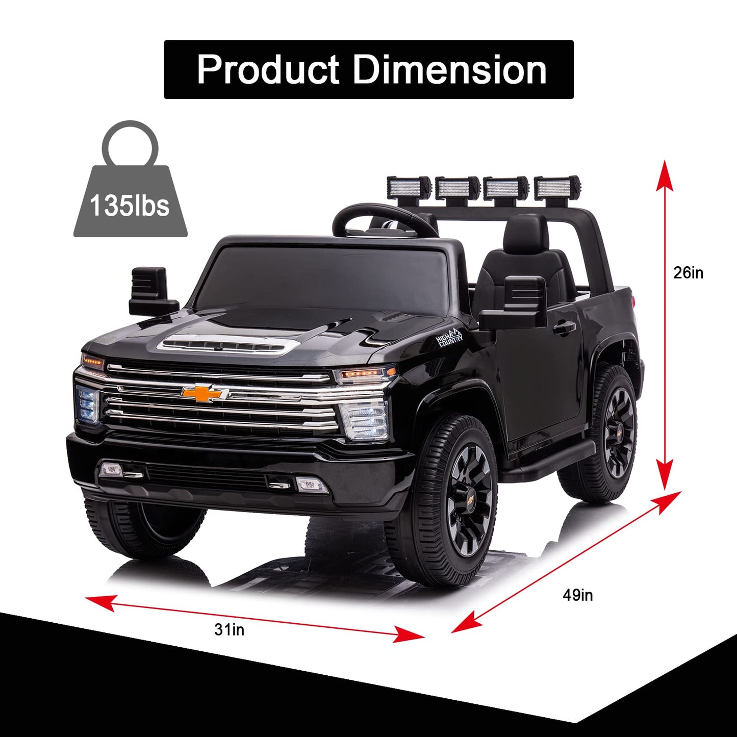 Luibas 24V Ride On Toy, 2 Seater Licensed Chevrolet Silverado Hd With Remote Control, Battery Powered Kids Electric Ride On Truc