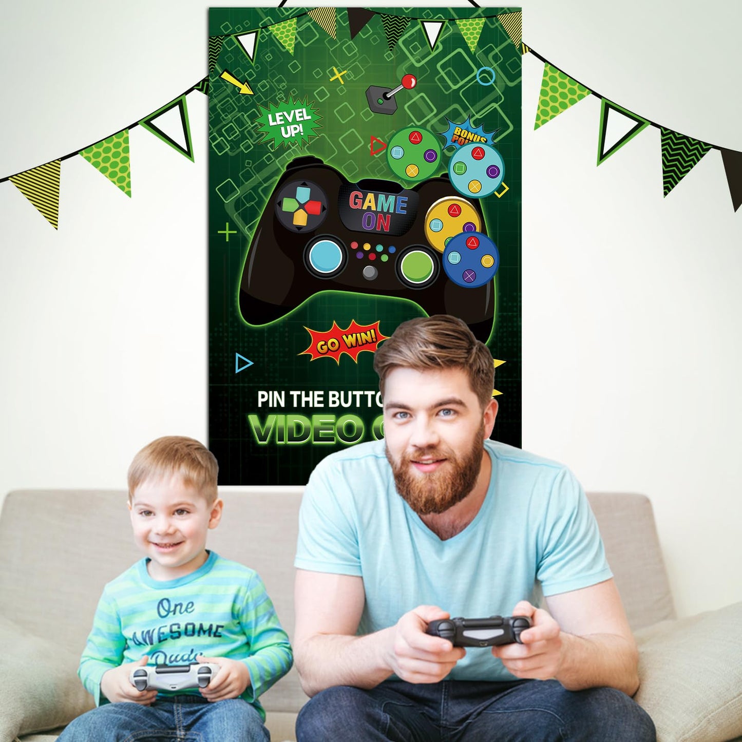Eaezerav Pin The Button On The Video Game Party Game 32 Video Game Button Stickers Large Poster Video Game Birthday Party Decora