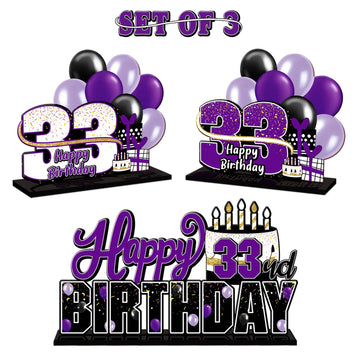 Lingteer Happy 33Rd Birthday Purple Acrylic Table Topper Centerpieces Set - Cheers To 33 Years Old Birthday 33Rd Bday Party Gift Decorations.