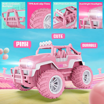 Bezgar Remote Control Car For Girls - 1:16 Pink Rc Cars With 4 Windmills, 2.4Ghz With Led Lights, 80 Mins Play With Rechargeable
