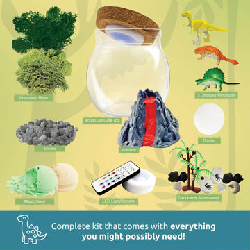 Dinosaur Light Up Terrarium Kit For Kids I Dinosaur Toys Craft Kits For Kids I Night Light For Kids Crystal Growing Kit I Terrarium Jar For Kids I Birthday Gifts For Girls Age 5-12
