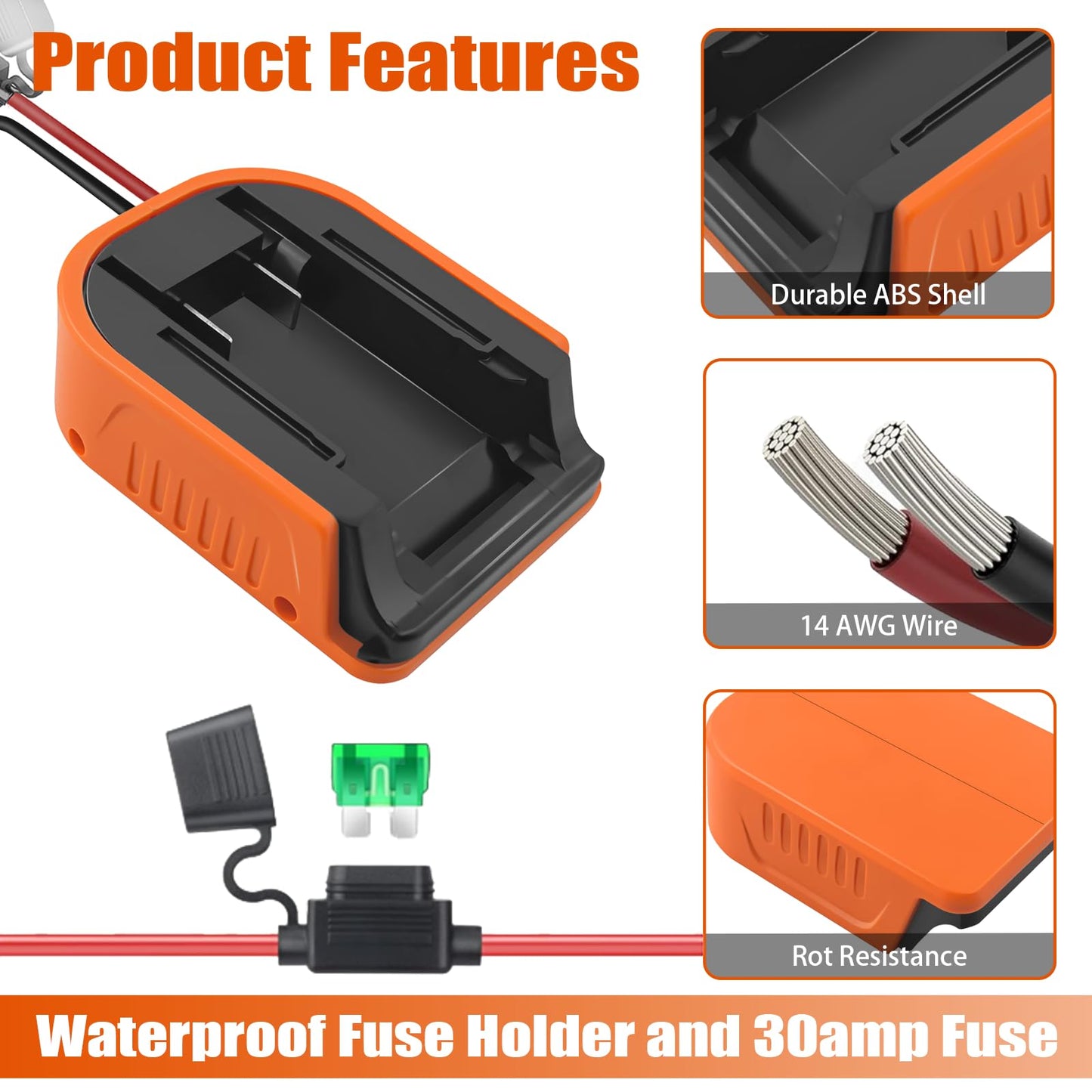 URUN 2 Pack Power Wheel Adapter for Black+Decker 20V MAX Lithium Battery with Fuse&Switch,Secure Battery Adapter with 14 Gauge W