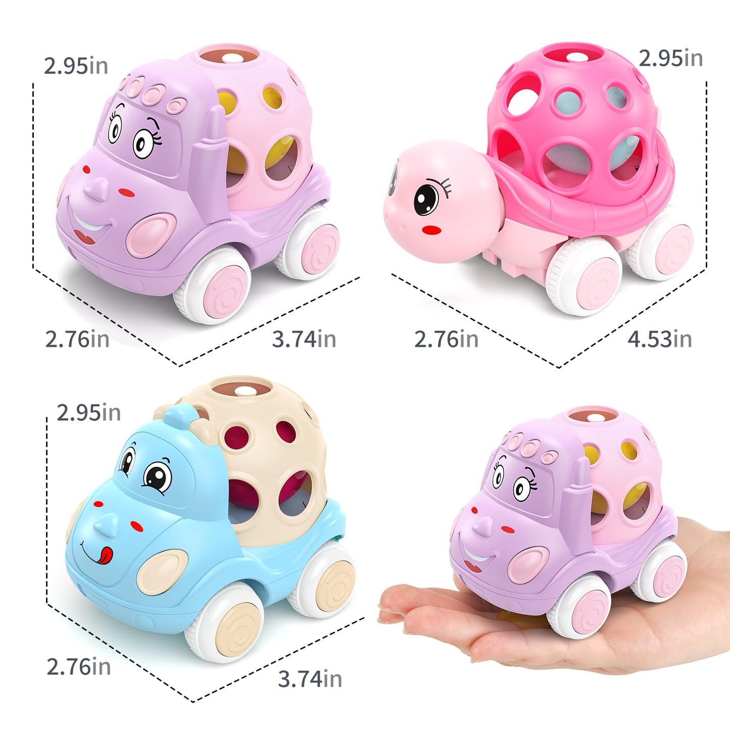 Xfffun Pink Cars For Toddler Girls Valentines Day Gifts, Push N Go Friction Car Toys Rattle Toy Pink Truck For Toddlers, Valenti