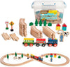 On Track USA Wooden Train Set - 35 Piece Magnetic Train Tracks & Accessories, Model DT1027R, Clear Container, Compatible with Major Brands