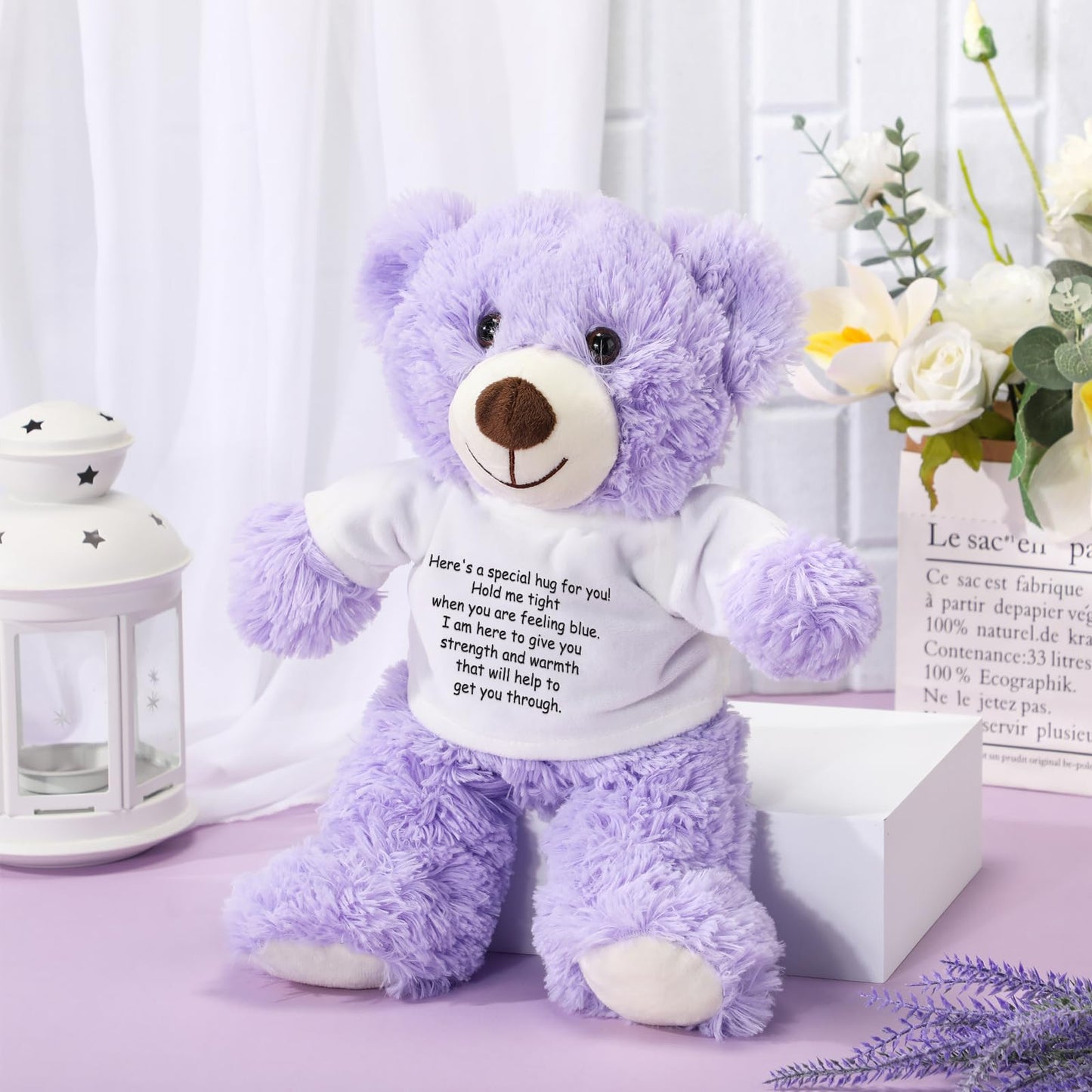Lenwen A Bear Hug Gift Get Well Soon Bear Sympathy Gift For Women Plush Stuffed Animal Hug Thinking Of You Condolences Memorial Loved Present(Purple)