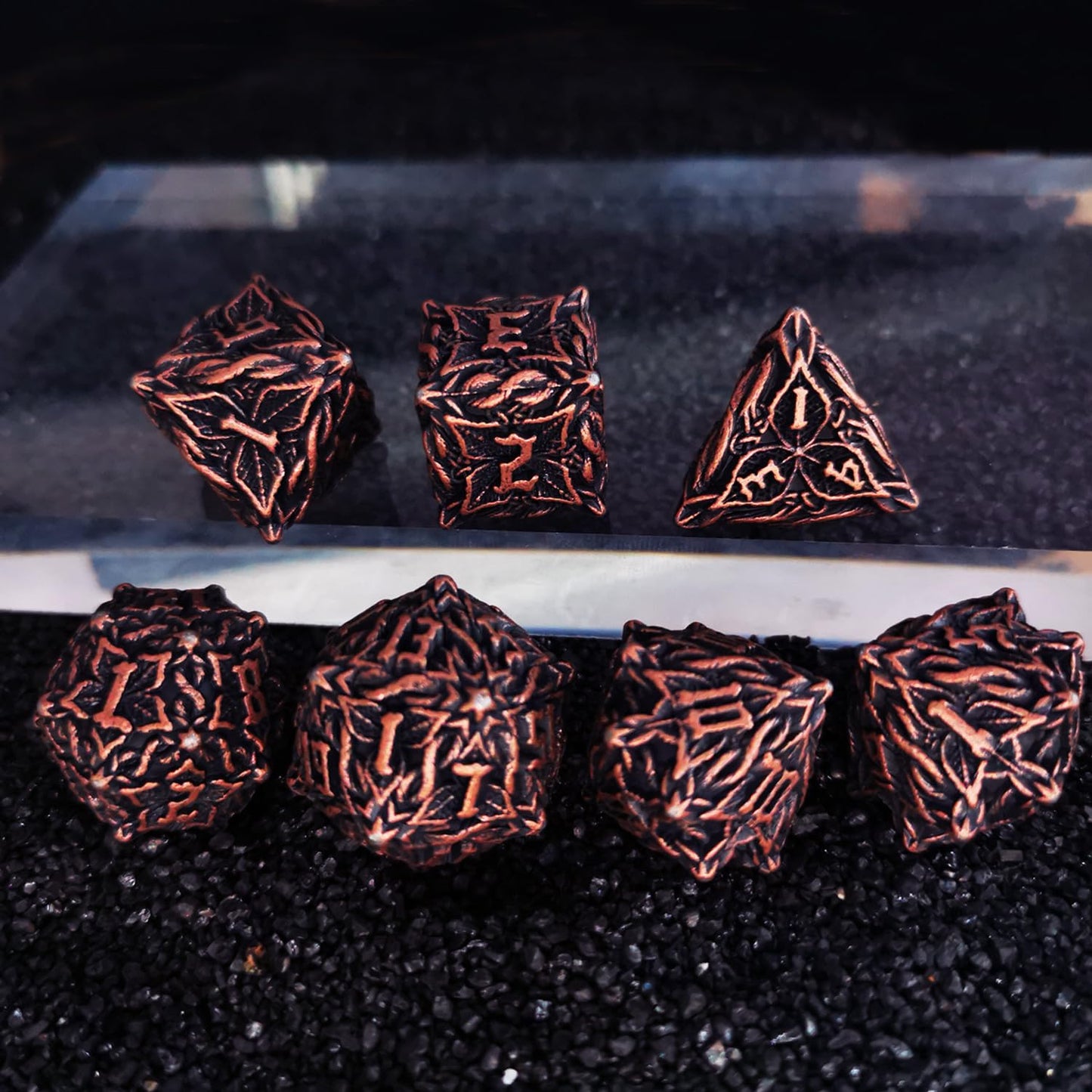 Mjdiceok Metal Dnd Dice Leaf Vine Set Dice 7 Role Playing Dice Polyhedral D&D Solid Dungeons And Dragons Dice (Antique Red Coppe