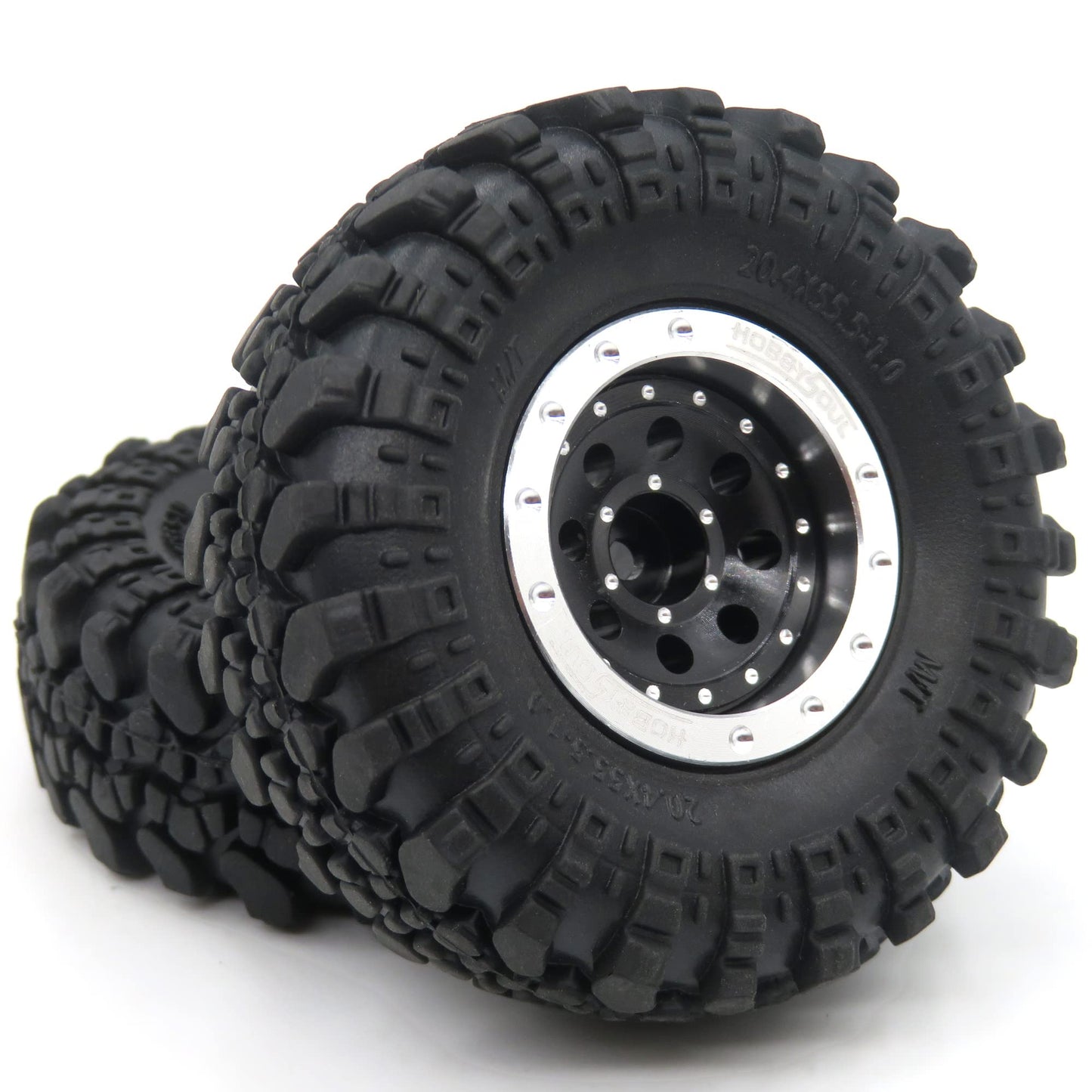 Hobbysoul Adjustable Offset 1.0 Rc Wheels Rims Silver Black & 1/24 Tires, Heavy 1.0 Beadlock Wheels And Tires For 1:24 Rc Crawle