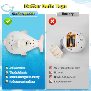 2024 Upgraded Bath Toys, Rechargeable Baby Bath Toys, Dolphin Spray Water Light Up Musical Toys 6-12 12-18 Months, Sprinkler Water Pool Bathtub Toys For Toddlers 1-3 2-4 Boys Girls Infant Kids - Pink