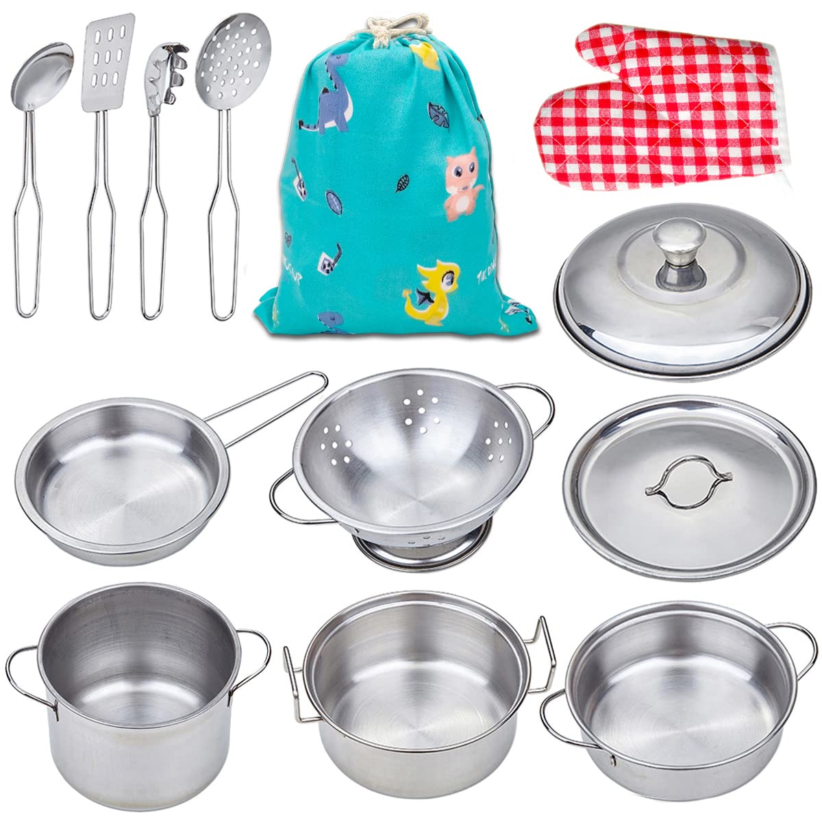 Yellora Play Pots And Pans Sets For Kids, Stainless Steel Cookware Toys Gift Set For Christmas, Pretend Play Kitchen Accessories