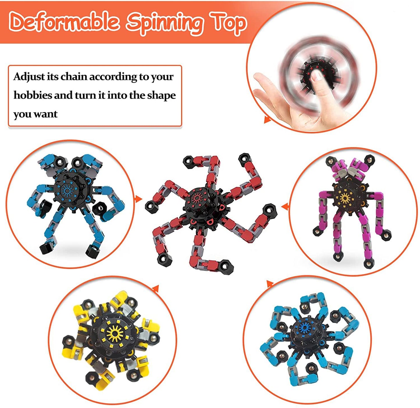 10Pcs Random Fidget Spinners,Diy Deformable Robot Fingertip Toys,Decompression Spinner,Deformable Creative Mechanical Gyro Toys,
