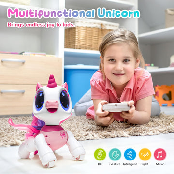 Sgile Unicorn Toy For Girls Robot Pet For Kids Age 3 4 5 6 7 8 Years With Music Dance Walk And Interactive Gesture Sense Program Treats, Preschool Stem Learning Remote Control Toy For Toddler Pink