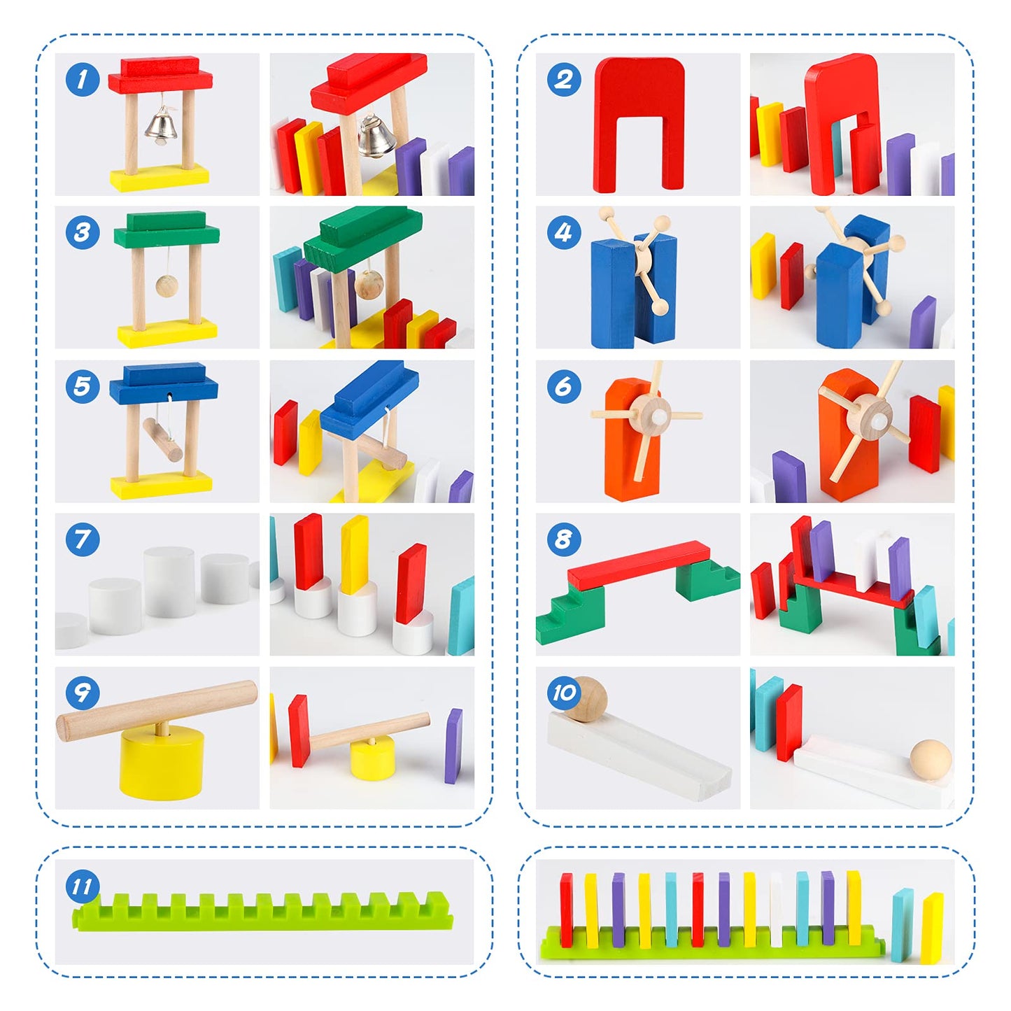 Wondertoys 600 Pcs Dominoes Set For Kids Wooden Building Blocks 6 Colors Bulk Dominoes Racing Tile Games Educational Toy For Kids Birthday Party With 11 Add-On Blocks And 1 Storage Bag