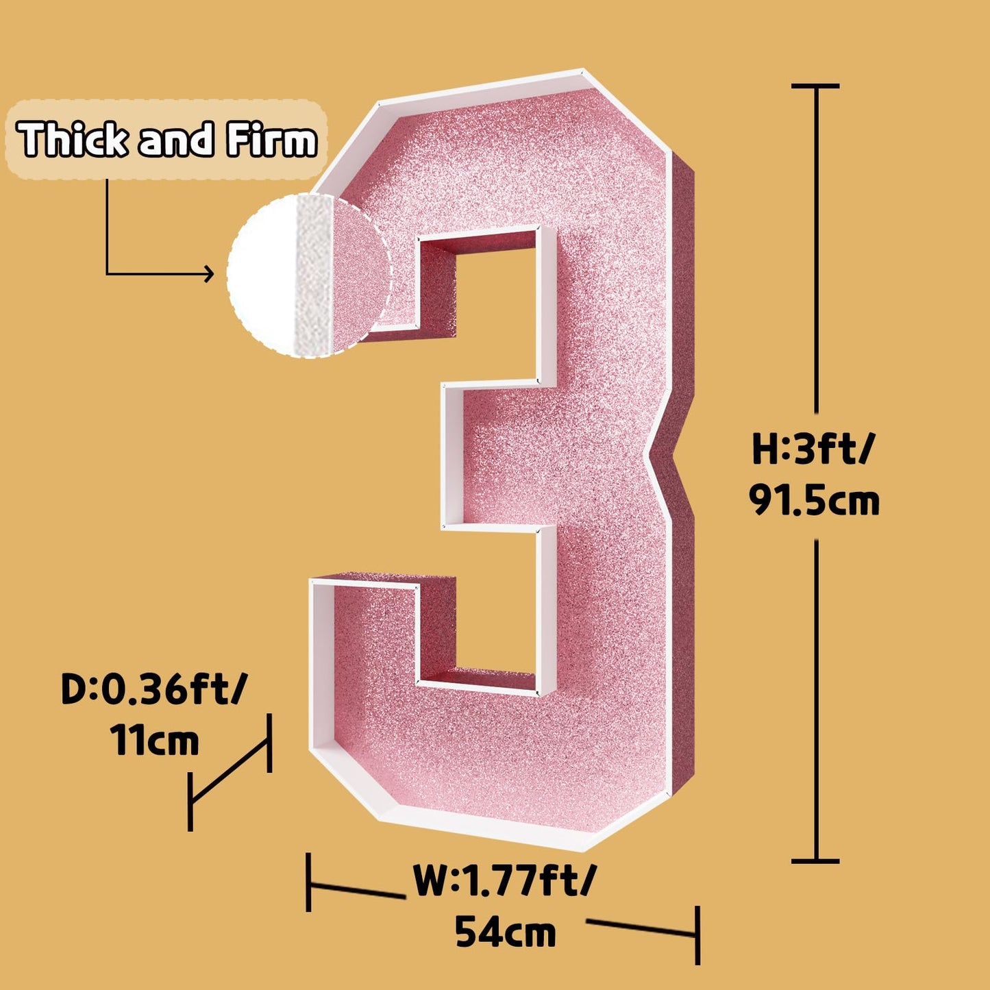 Imprsv 3Ft Rose-Gold 13Th-Birthday Decorations Numbers: 13Th Birthday Party Anniversary Decorations Large Light Up Numbers 13 Fo