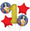 Wonder Women Balloon Bouquet 1St Birthday 5 Pcs - Party Supplies