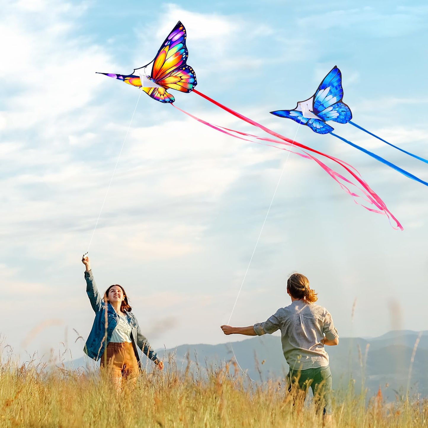 2 Pack Colorful Butterfly Kites For Kids & Adults, Easy To Fly Kites With Handle & String, Durable Outdoor Kite For Beach, Park,