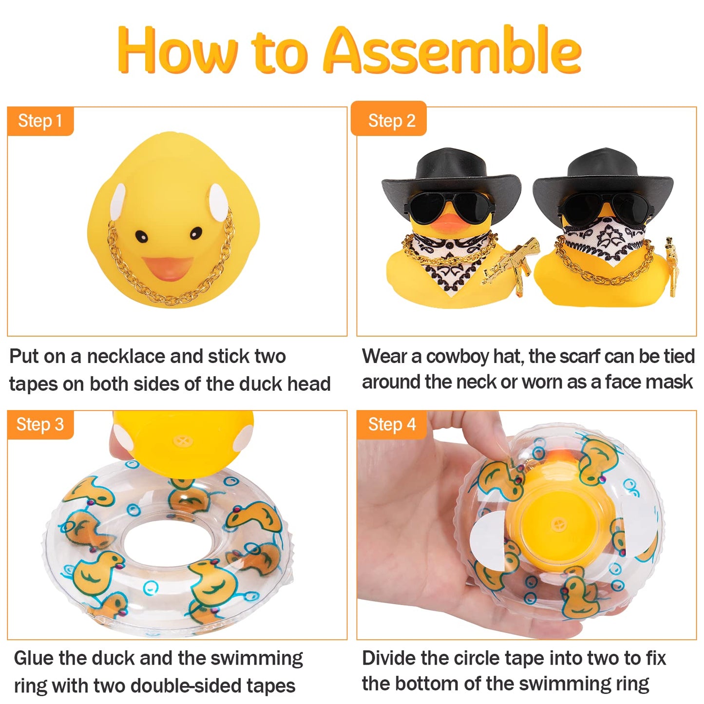 Wonuu Car Rubber Duck Decoration, West Cowboy Duck Car Dashboard Decoration Accessories With Mini Swim Ring Cowboy Hat Scarf And Sunglasses, A_Pink Horizontal Scarf White&Red Hat