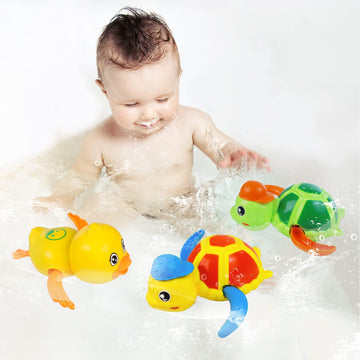 Cuterabit Baby Bath Toys, Floating Wind Up Swimming Turtle And Duck, Bathtub Toys, Pool Toys, Water Toys For Toddlers Boy Girl 3 Pack