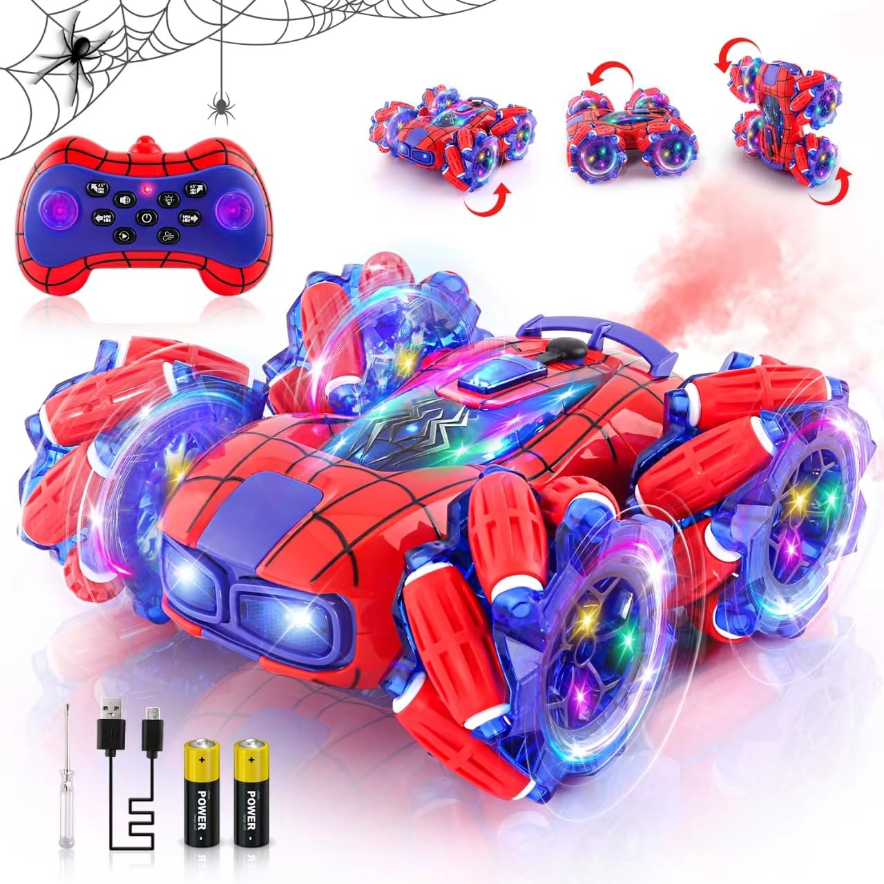 OSIMILY Remote Control Car Monster Truck - 2.4GHz New Upgraded Double-Sided 360 Rotating RC Cars with Headlights, 4WD Kids' Toys