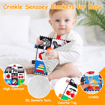 2 Pcs Black And White High Contrast Baby Toys 0-6 Months Soft Crinkle Book For Early Education Montessori Sensory Toys For Newborn Brain Development Tummy Time Mirror Infant Toys 6-12 Months Gifts