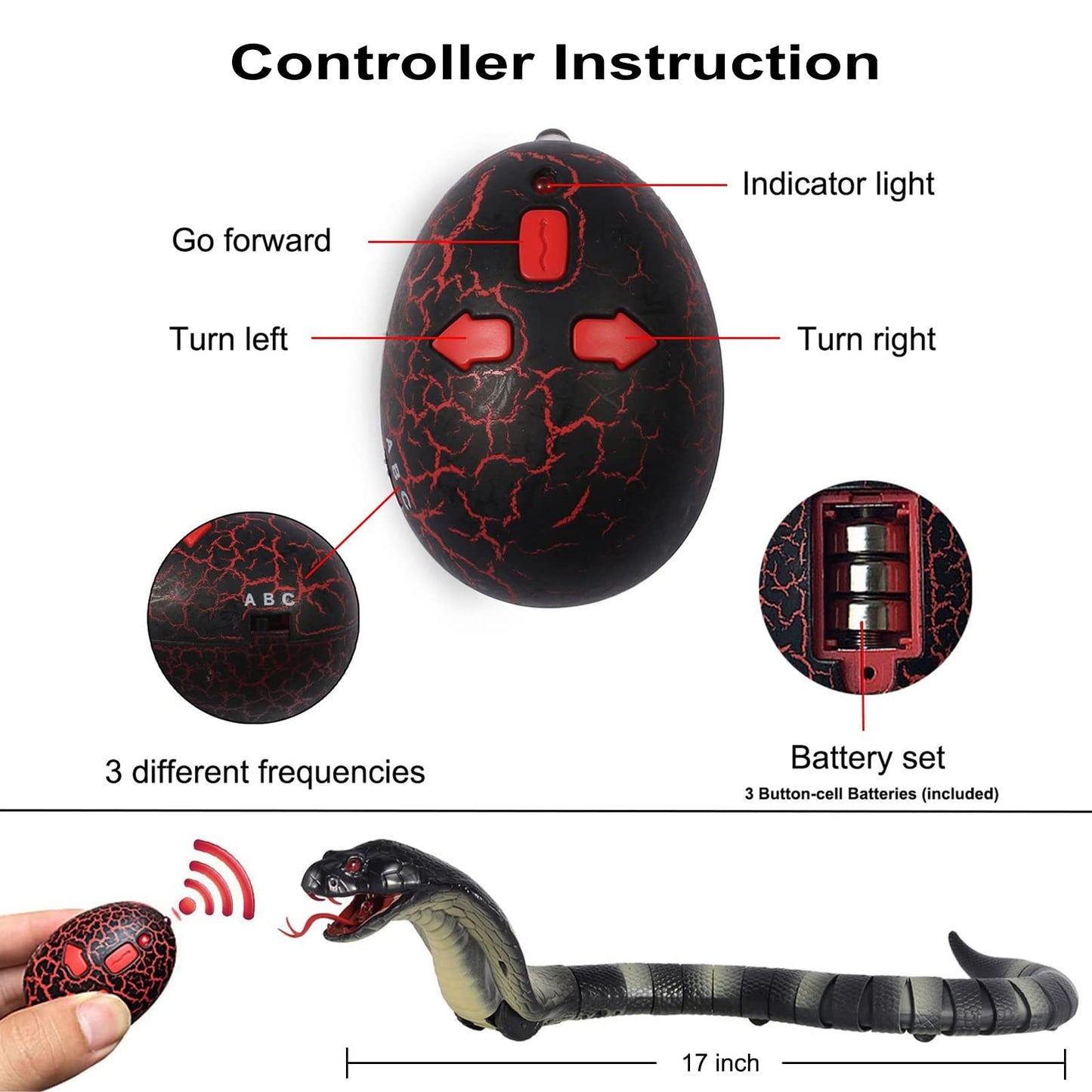 Ufurty Detachable Remote Control Cobra Snake 17' Long Rechargeable Simulation Rc Snake Toy For Kids Children