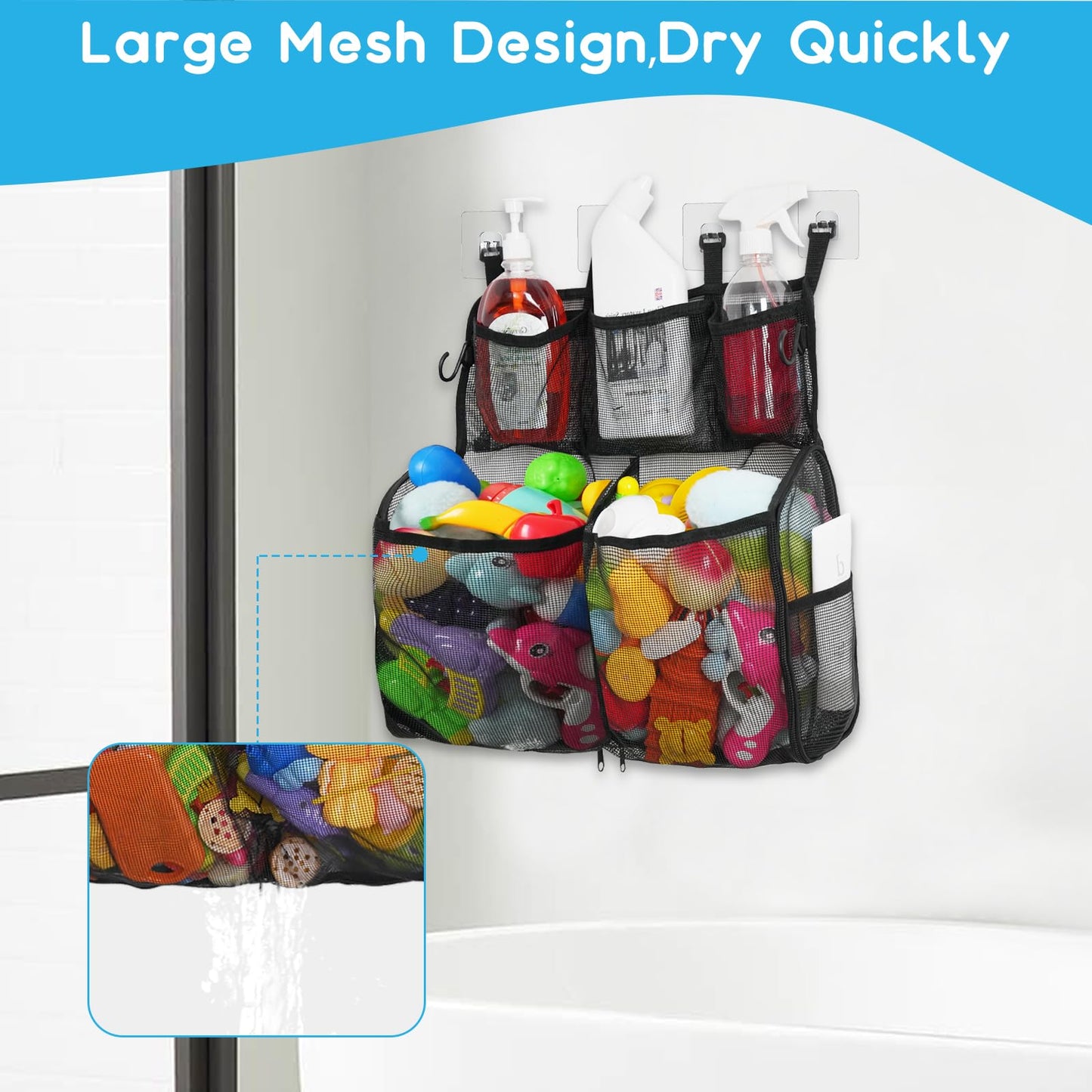 Docmon Bath Toy Storage, 2 Layers Large Capacity Bath Toy Holder For Bathtub, Quick Dry Bath Toy Organizer With Buttom Zipper, B