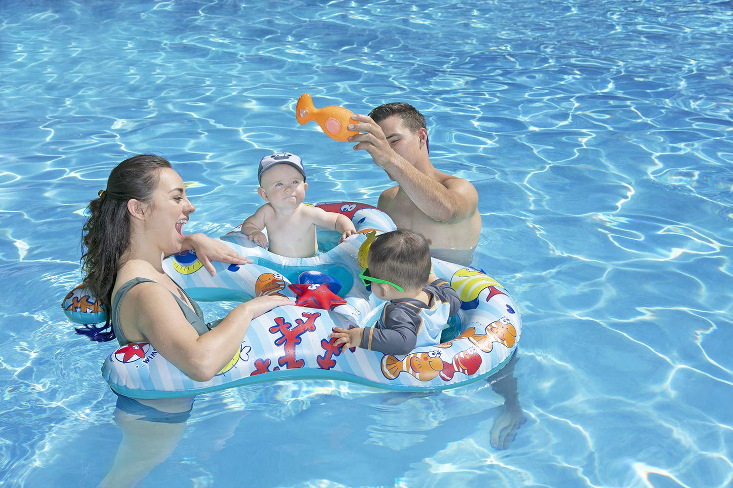 Poolmaster Pool Baby Rider for 2 Kids, 43" x 46.5", Multicolor, Durable Plastic, Model 81544