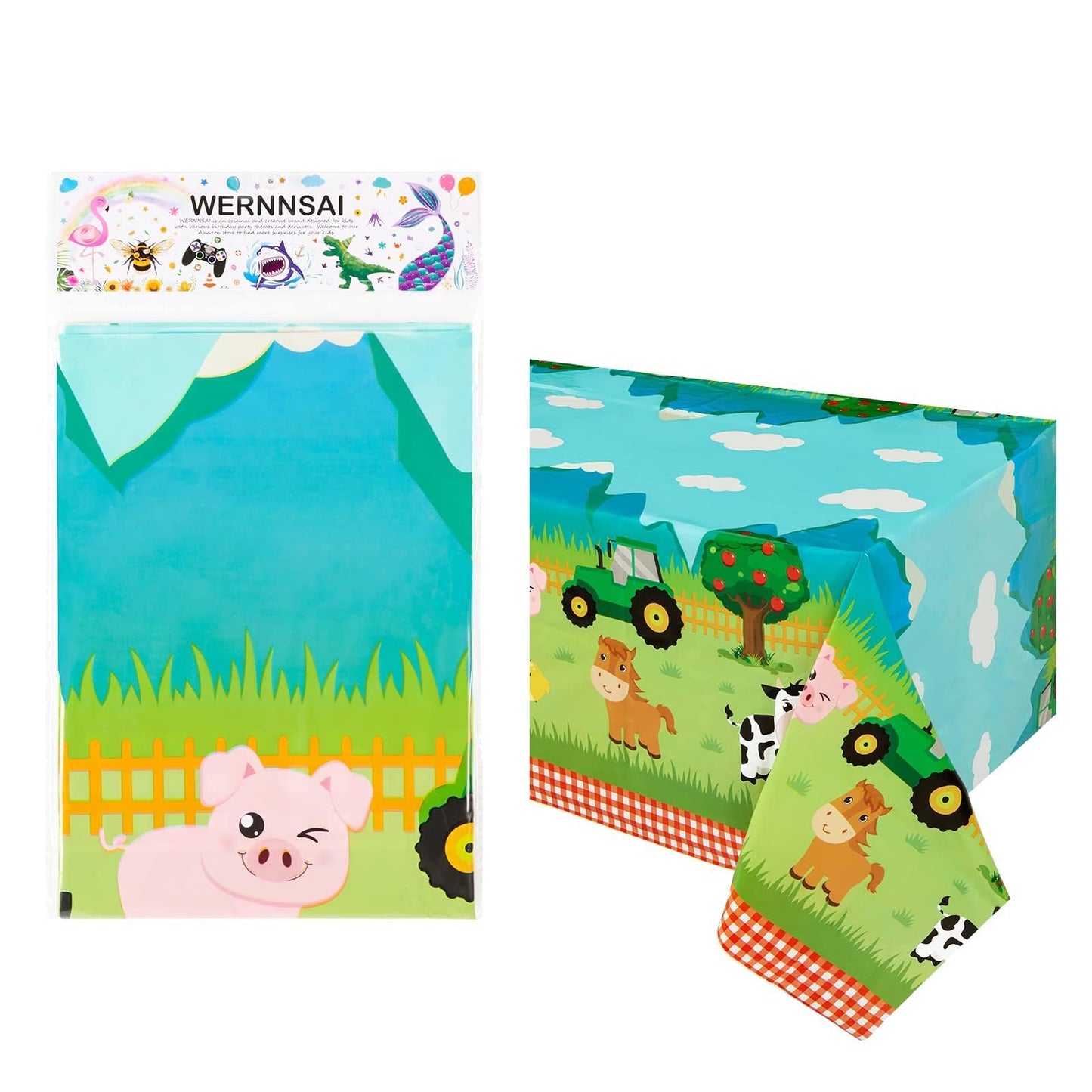 WERNNSAI Farm Animal Party Tablecloth - 1 PC 54 x 108 Farm Birthday Party Decorations Disposable Farm Table Cover Farmhouse Anim
