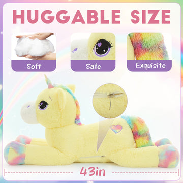Tezituor 43In Giant Unicorn Plush Toys,Big Yellow Unicorn Stuffed Animals,Lovely Unicorn Birthday Decorations For Children,Great Unicorns Gifts For Girls