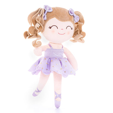 Gloveleya Baby Dolls Soft Snuggly Curly Hair Ballerina Doll First Baby Girl Gifts Plush Ballet Doll with Lace Mesh Dress Purple
