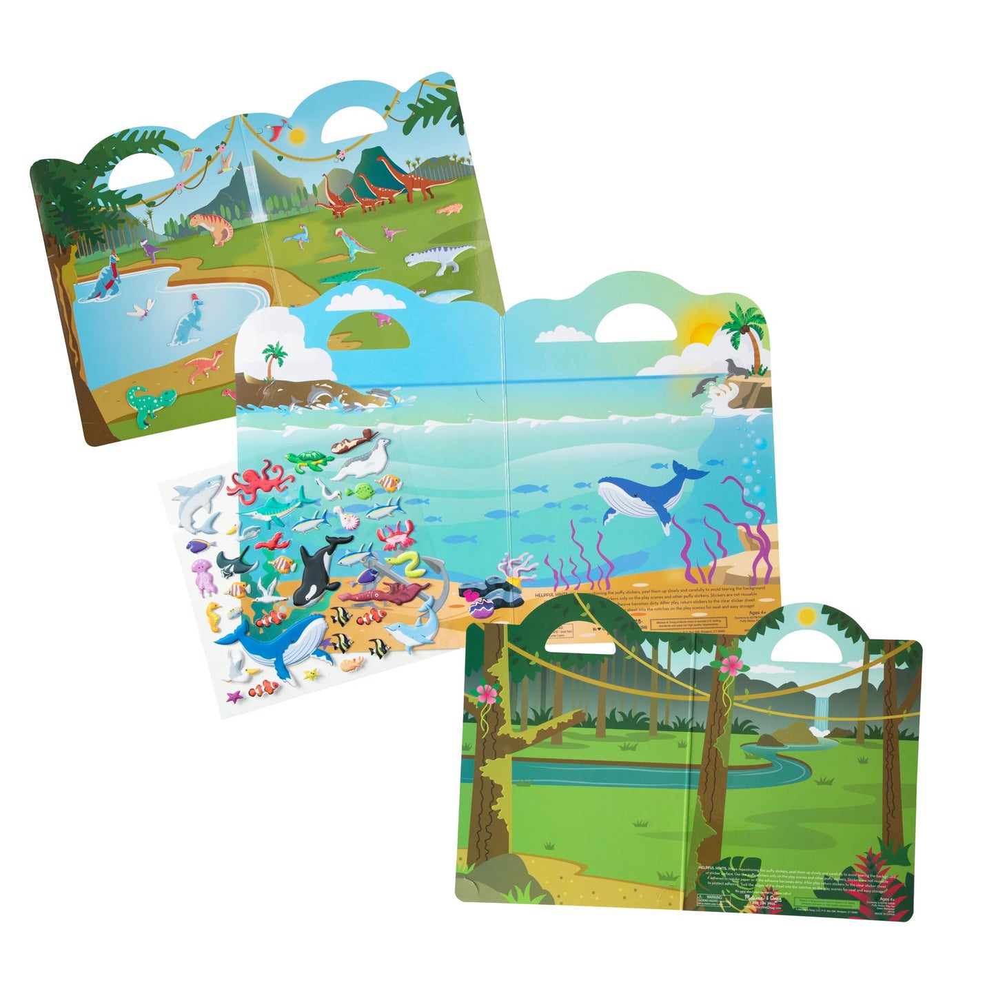 Melissa & Doug Puffy Sticker Activity Books Set of 3 - Safari, Dinosaur & Ocean, 118 Reusable Stickers, 11.5x8.5 inches, Multi Color