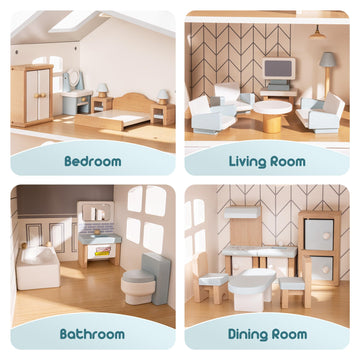 Robotime Dollhouse Furniture, Wooden Doll House Furniture Set, 23 Pcs Doll House Accessories And Furniture, Dollhouse Furniture