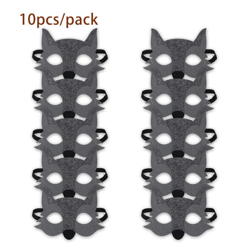 Jtnohx Felt Animal Masks, 10 Pcs Halloween Mask, Animal Costume For Birthday Party Supplies (Wolf Mask)