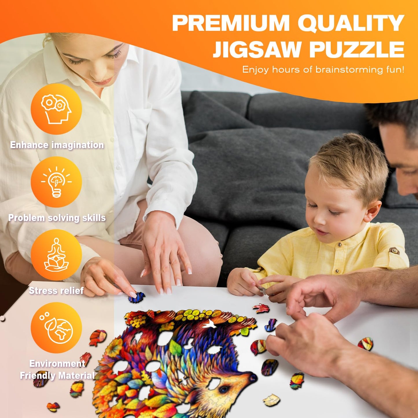 Wooden Puzzles For Adults - Unique Shaped Wooden Puzzles For Adults And Kids - Clever Hedgehog Wooden Jigsaw Puzzles - Christmas