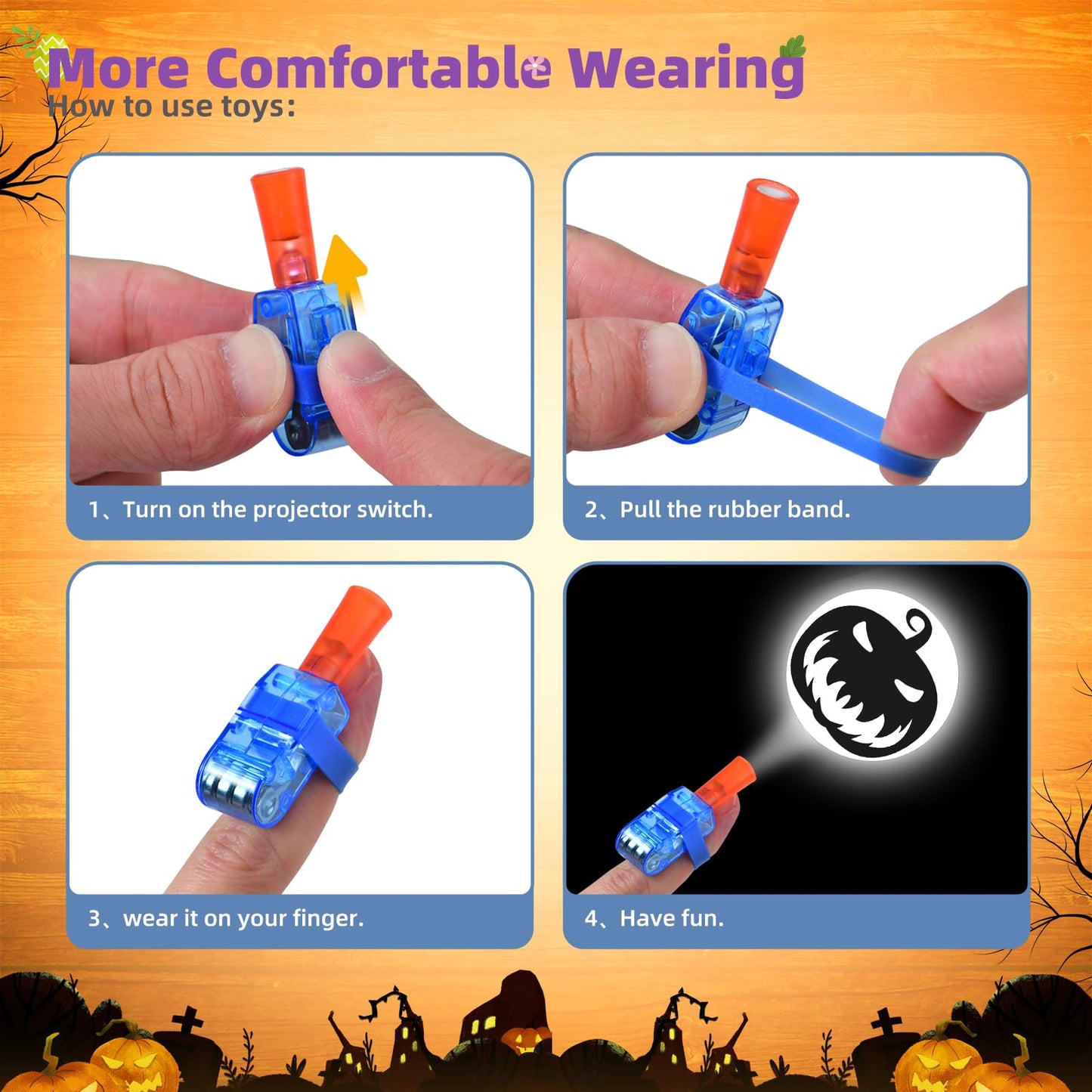 LAKULIO 36pcs Halloween LED Finger Lights, Halloween Party Favors for Kids Halloween LED Light Up Toys Classroom Rewards Gifts,