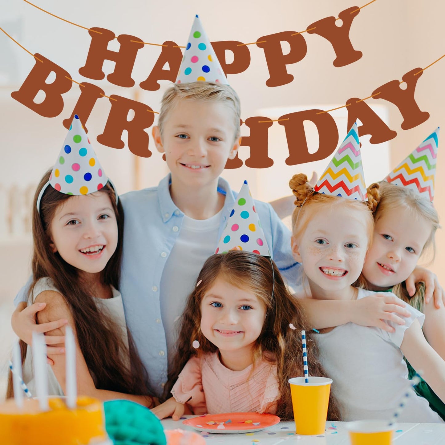 Brown Happy Birthday Banner Sign Happy Birthday Bunting Banner Flag Garland For Kids Boys Baby Birthday Party Decorations Supplies