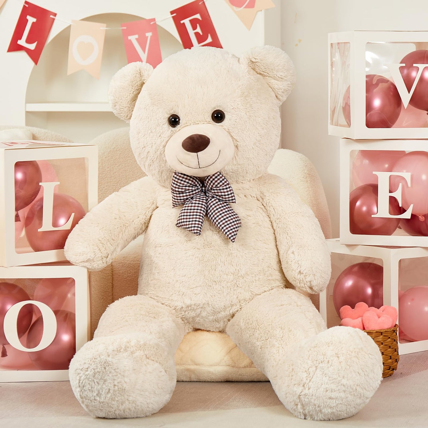 MorisMos Bow Tie Giant Teddy Bear, 55inch Large Big Teddy Bear Plush, Lifesize Stuffed Animals for Girlfriend, Boyfriend, White