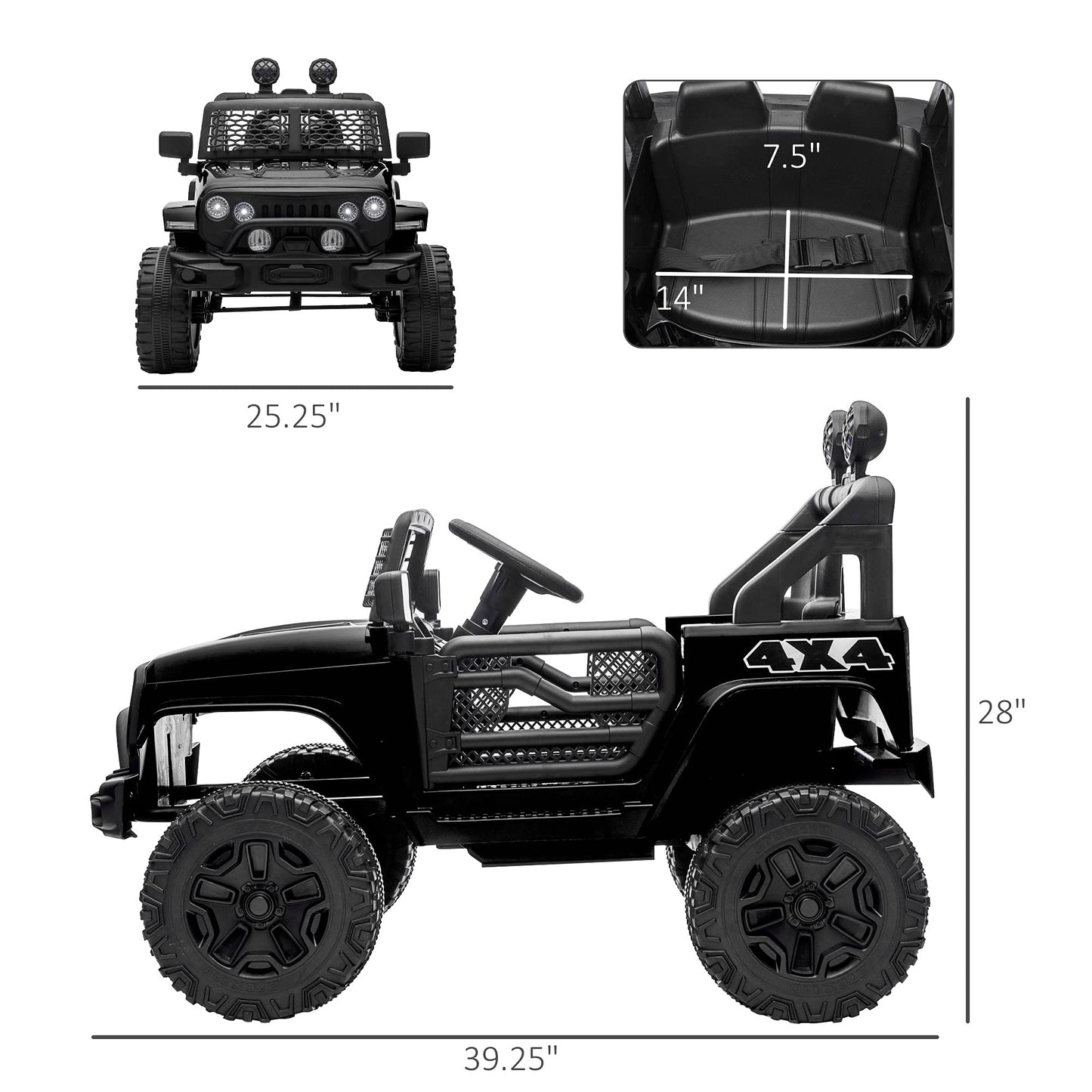 Aosom 12V Kids Ride On Truck With Parent Remote Control, Battery Powered Electric Car With Spring Suspension, Adjustable Speed, Led Lights And Horn, Black