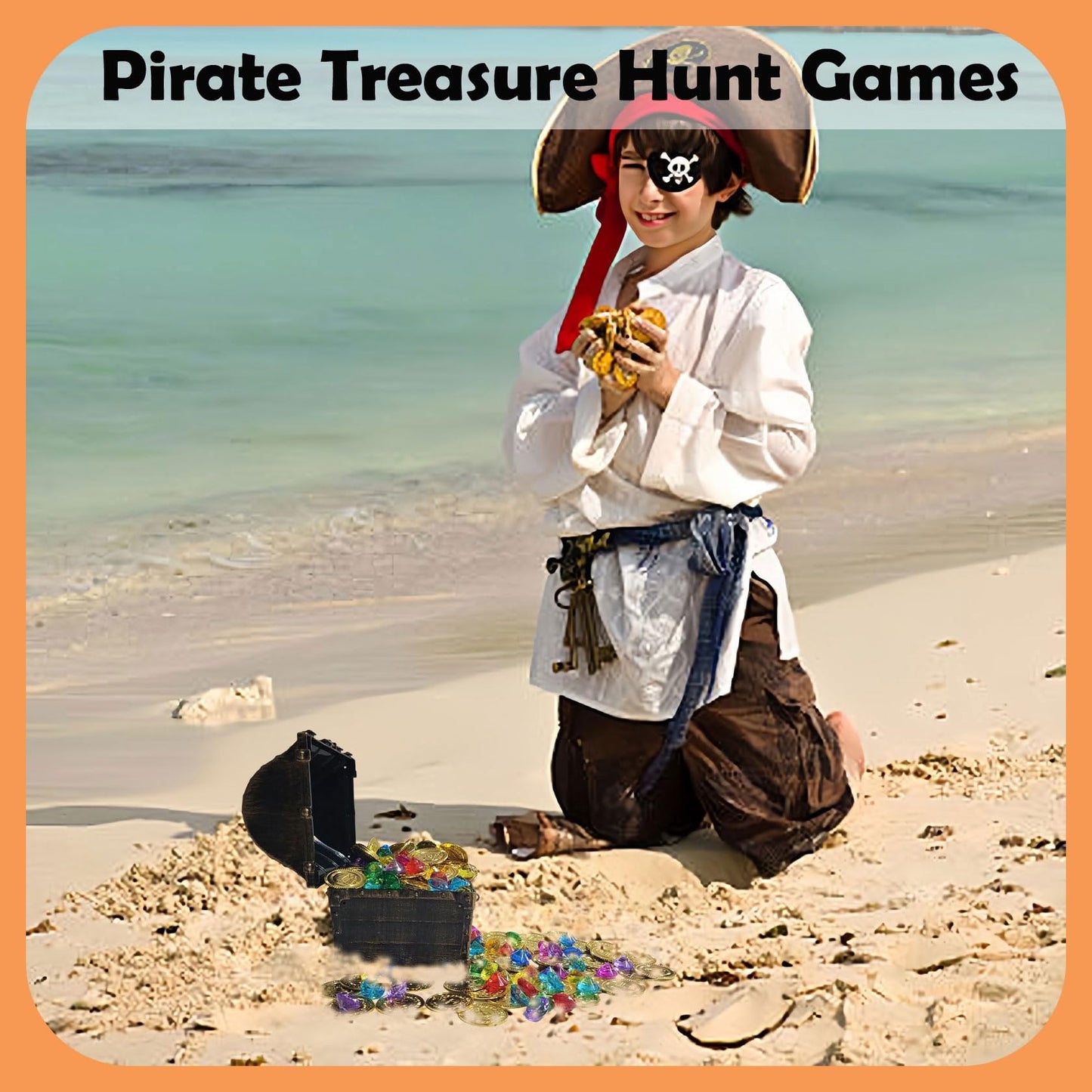 AiFanS Treasure Chest for Kids - Medium Plastic Chest with 288 Gold Coins & Gems - Perfect for Pirate Parties and Games